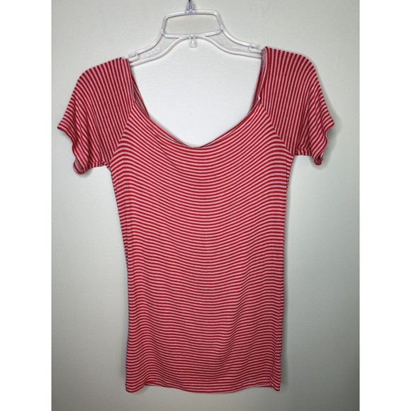 FREE PEOPLE Orange Striped Off Shoulder Short Sleeve Crochet Lace Women’s Top M - Picture 7 of 7